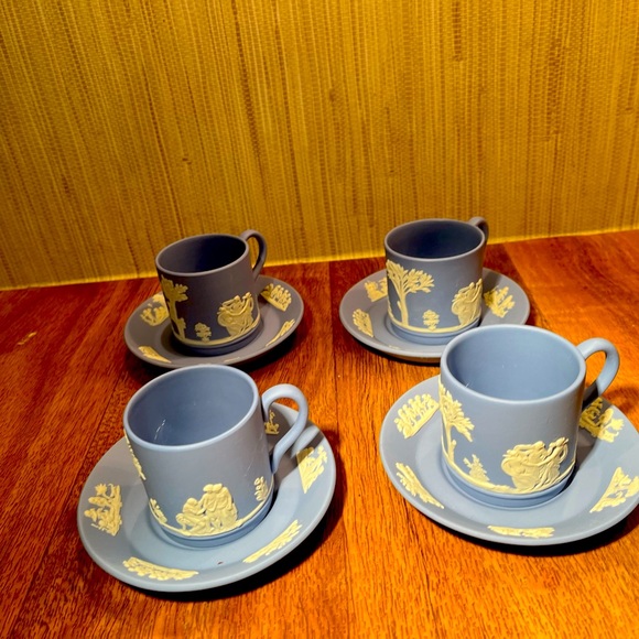 Four Wedgwood Jasperware “Wedgwood Blue” Tea Cup And Saucer 57 Made In England - Picture 5 of 6